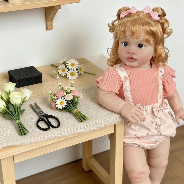 Reborn-Puppe 66 cm mit blonden Locken und weichem Körper, realistisch für Kinder ab 3 Jahren