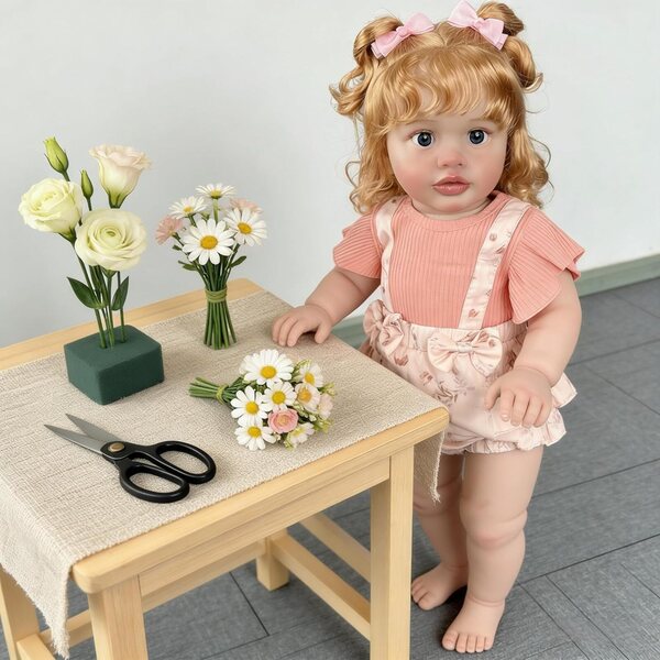 Reborn-Puppe 66 cm mit blonden Locken und weichem Körper, realistisch für Kinder ab 3 Jahren
