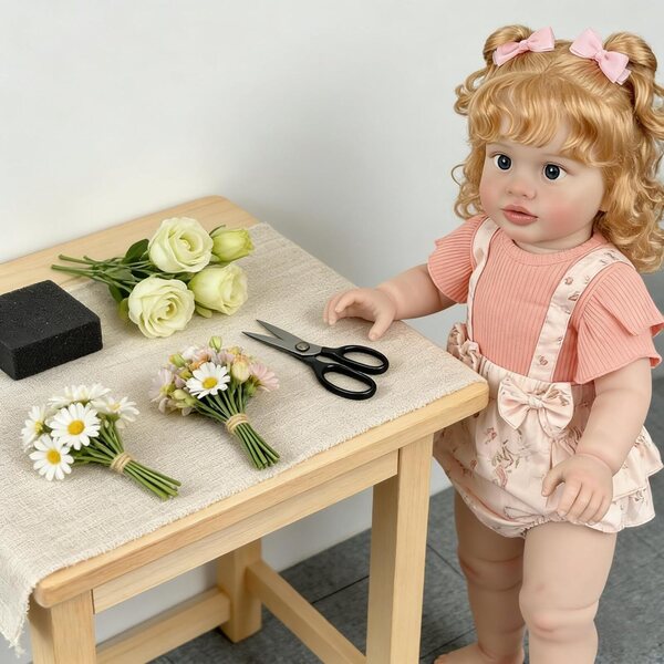 Reborn-Puppe 66 cm mit blonden Locken und weichem Körper, realistisch für Kinder ab 3 Jahren