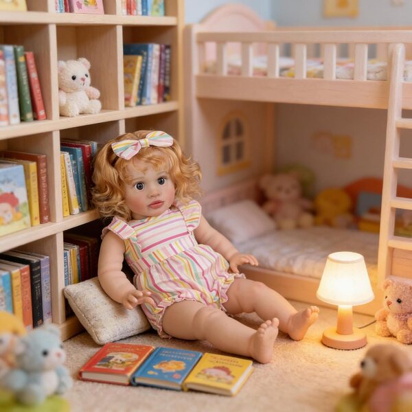 Reborn-Puppe 66 cm weicher Körper blondes lockiges Haar realistische Pippa für Kinder