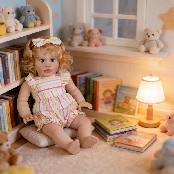 Reborn-Puppe 66 cm weicher Körper blondes lockiges Haar realistische Pippa für Kinder