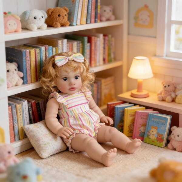 Reborn-Puppe 66 cm weicher Körper blondes lockiges Haar realistische Pippa für Kinder