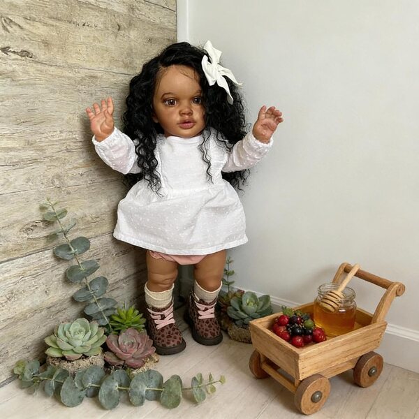 Schwarze wiedergeborene Puppe, 66 cm, Pippa, realistisches afrikanisches Baby, weicher Körper und Vinyl