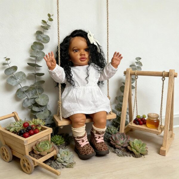 Schwarze wiedergeborene Puppe, 66 cm, Pippa, realistisches afrikanisches Baby, weicher Körper und Vinyl