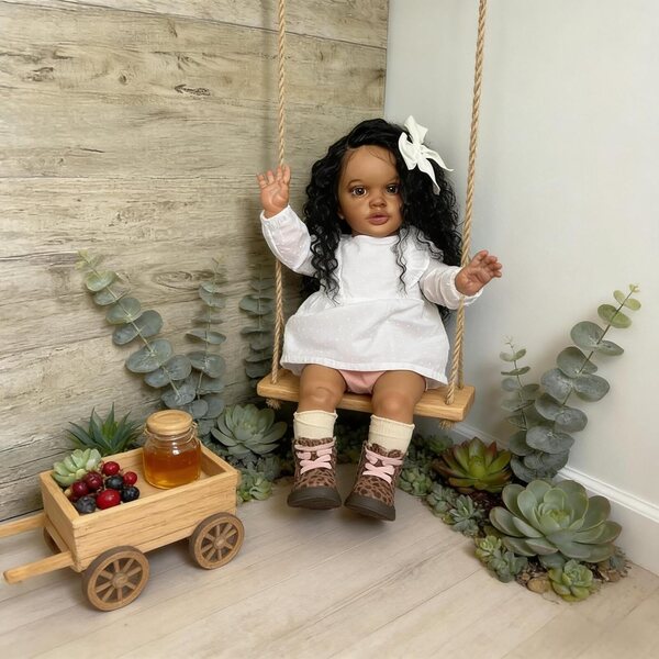 Schwarze wiedergeborene Puppe, 66 cm, Pippa, realistisches afrikanisches Baby, weicher Körper und Vinyl