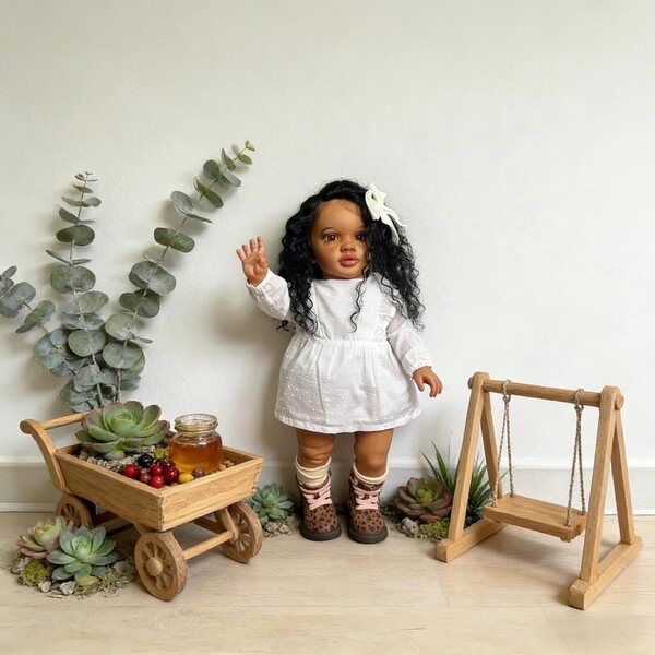 Schwarze wiedergeborene Puppe, 66 cm, Pippa, realistisches afrikanisches Baby, weicher Körper und Vinyl