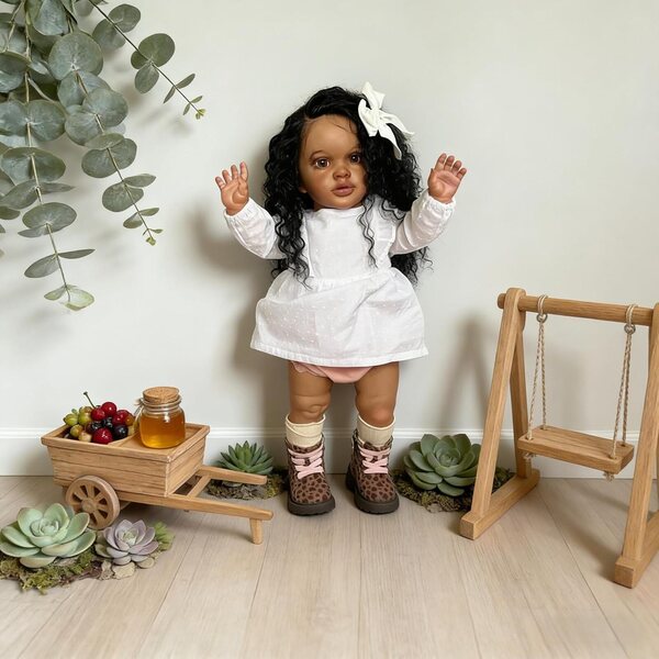 Schwarze wiedergeborene Puppe, 66 cm, Pippa, realistisches afrikanisches Baby, weicher Körper und Vinyl