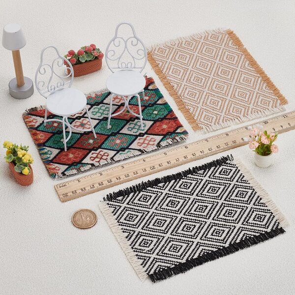 FINGERINSPIRE Set 3 Mini Tappeti Casa delle Bambole 1/12, Design Geometrico Moderno