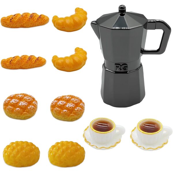 Set 11 Pezzi Accessori Miniatura Gnomo Casa delle Bambole 1:12 Caffettiera e Pane