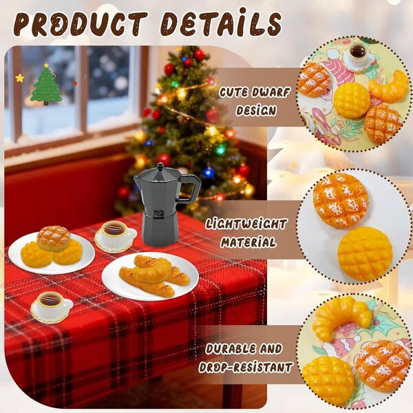 Set 11 Pezzi Accessori Miniatura Gnomo Casa delle Bambole 1:12 Caffettiera e Pane