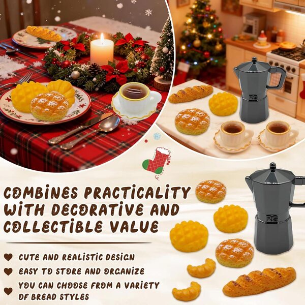 Set 11 Pezzi Accessori Miniatura Gnomo Casa delle Bambole 1:12 Caffettiera e Pane