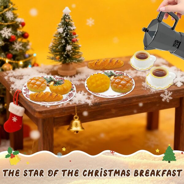 Set 11 Pezzi Accessori Miniatura Gnomo Casa delle Bambole 1:12 Caffettiera e Pane