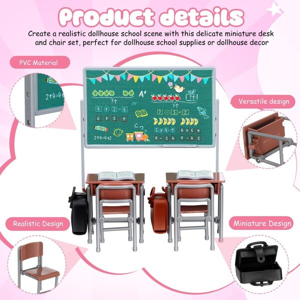 Puppenhausmöbel-Miniaturen TOYANDONA Schultisch- und Stuhlset aus PVC