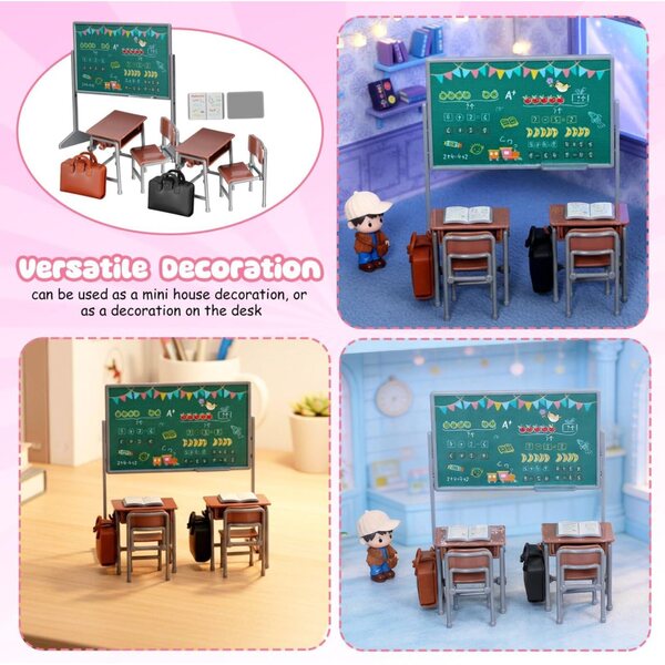Puppenhausmöbel-Miniaturen TOYANDONA Schultisch- und Stuhlset aus PVC
