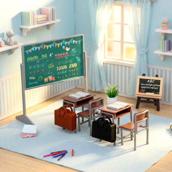 Puppenhausmöbel-Miniaturen TOYANDONA Schultisch- und Stuhlset aus PVC