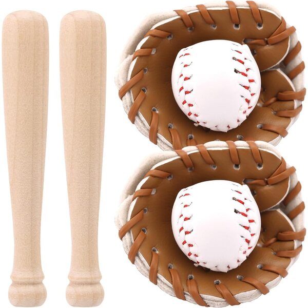Mini-Baseball-Set aus Holz und PU mit 2 Schlägern, Handschuhen und realistischen Bällen – Tinoaly