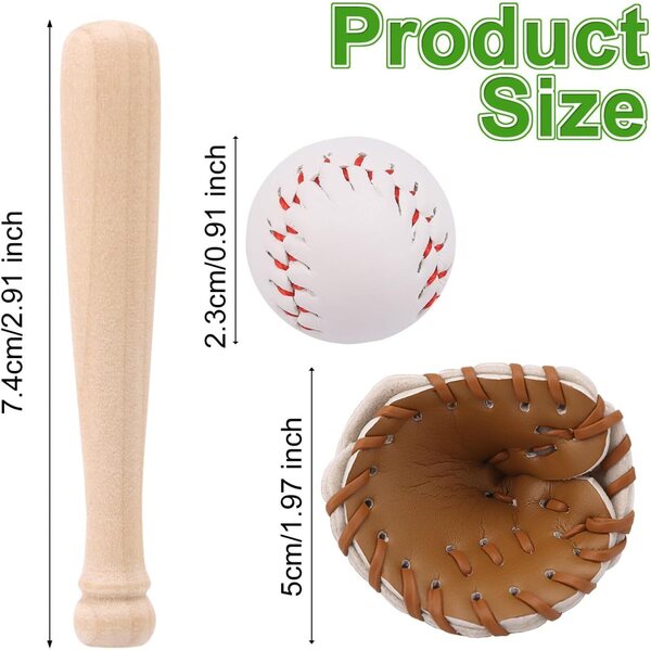 Set Mini Baseball in Legno e PU con 2 Mazze, Guanti e Palline Realistiche - Tinoaly
