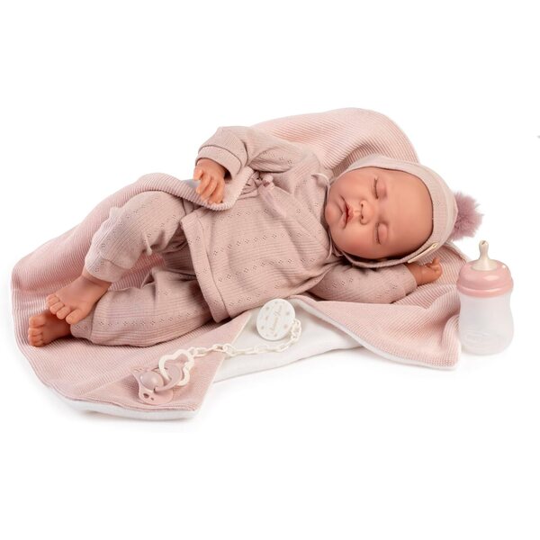 Bambola Neonata Luna 42 cm con corpo morbido, occhi chiusi e accessori rosa