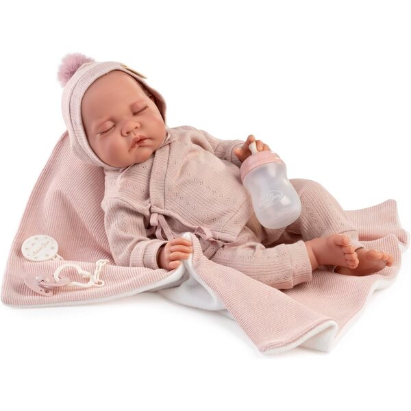 Bambola Neonata Luna 42 cm con corpo morbido, occhi chiusi e accessori rosa
