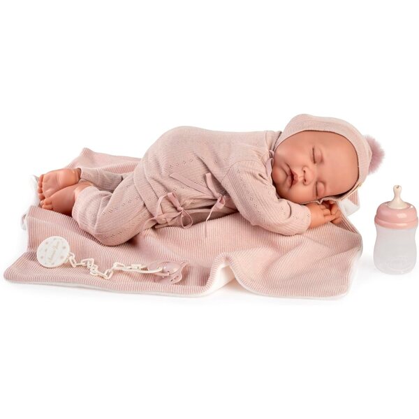 Bambola Neonata Luna 42 cm con corpo morbido, occhi chiusi e accessori rosa