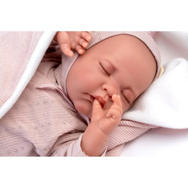 Bambola Neonata Luna 42 cm con corpo morbido, occhi chiusi e accessori rosa