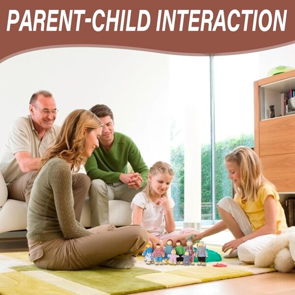 Casa delle Bambole con 8 Figure in Legno Posizionabili, Set Famiglia per Bambini