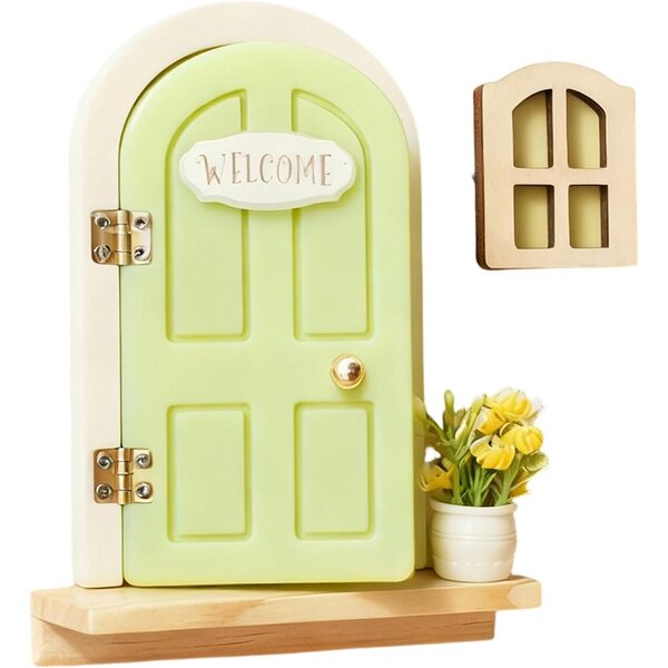Porta delle Fate in Legno Decorativa per Bambini - Miniatura Incantevole 13x8,5 cm
