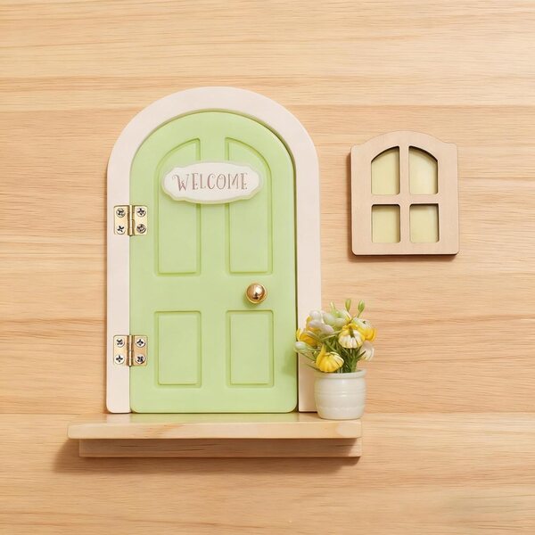 Porta delle Fate in Legno Decorativa per Bambini - Miniatura Incantevole 13x8,5 cm