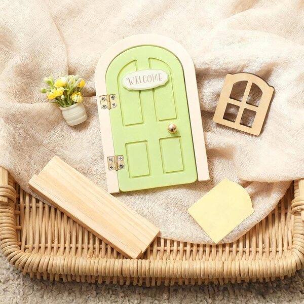 Porta delle Fate in Legno Decorativa per Bambini - Miniatura Incantevole 13x8,5 cm