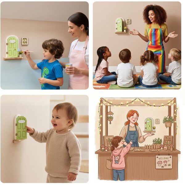 Porta delle Fate in Legno Decorativa per Bambini - Miniatura Incantevole 13x8,5 cm