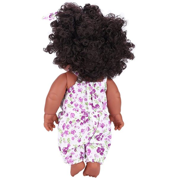 Tnfeeon 12 Zoll afrikanische Puppe aus weichem Vinyl mit flexiblem Körper und lavendelfarbenem Kleid