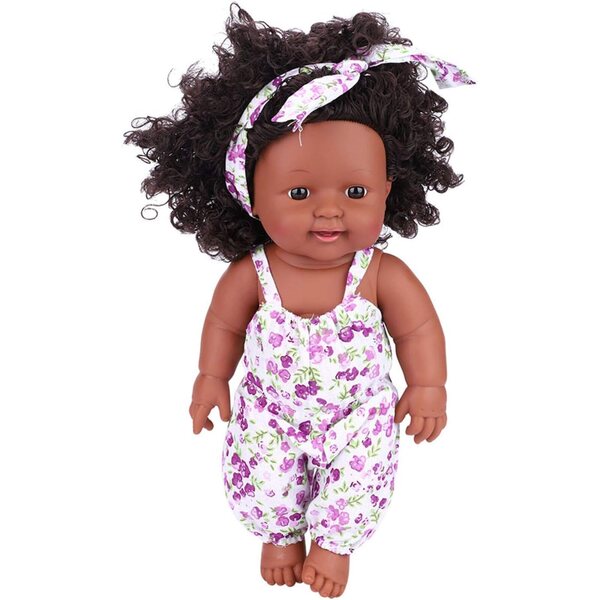 Tnfeeon 12 Zoll afrikanische Puppe aus weichem Vinyl mit flexiblem Körper und lavendelfarbenem Kleid