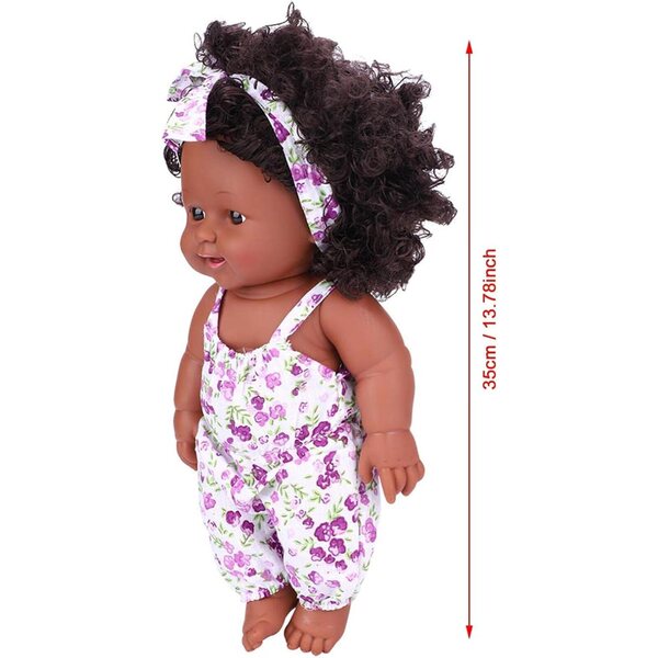 Tnfeeon 12 Zoll afrikanische Puppe aus weichem Vinyl mit flexiblem Körper und lavendelfarbenem Kleid