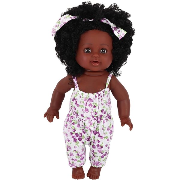 Tnfeeon 12 Zoll afrikanische Puppe aus weichem Vinyl mit flexiblem Körper und lavendelfarbenem Kleid