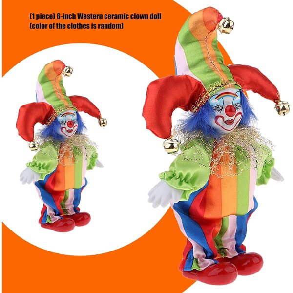 Buntes Keramik-Clown-Ornament, 19 cm, mit langen Beinen, künstlerisches Design