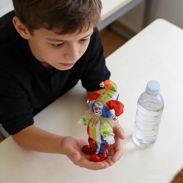 Buntes Keramik-Clown-Ornament, 19 cm, mit langen Beinen, künstlerisches Design
