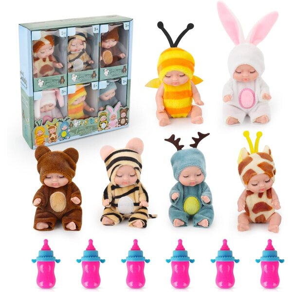Set mit 6 Jonuin Reborn-Puppen für Neugeborene mit Flaschen, realistische Minispiele für Kinder
