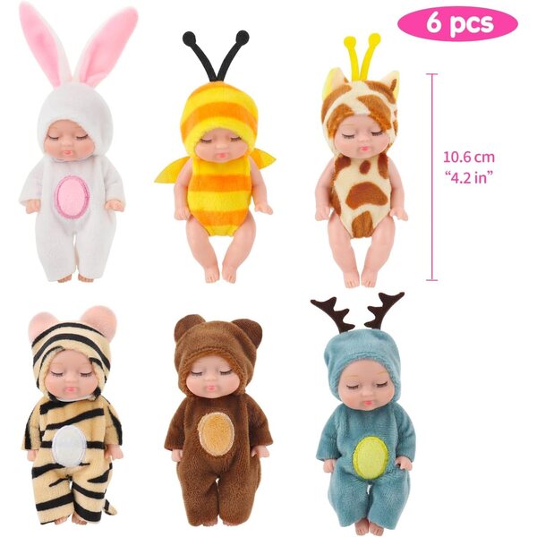 Set mit 6 Jonuin Reborn-Puppen für Neugeborene mit Flaschen, realistische Minispiele für Kinder