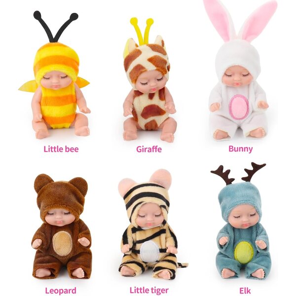 Set mit 6 Jonuin Reborn-Puppen für Neugeborene mit Flaschen, realistische Minispiele für Kinder