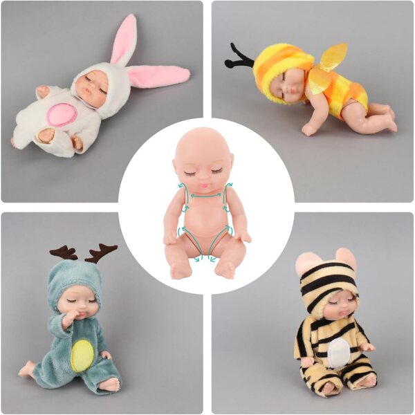 Set mit 6 Jonuin Reborn-Puppen für Neugeborene mit Flaschen, realistische Minispiele für Kinder