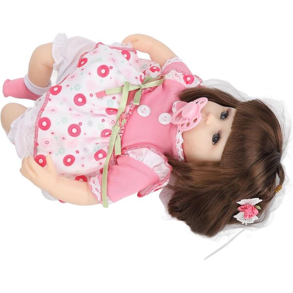 Hochsimulierte wiedergeborene Puppe aus Baumwolle mit gepunktetem Kleid, 42 cm – Lernspielzeug