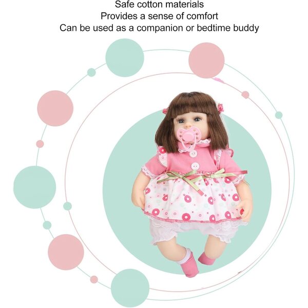 Hochsimulierte wiedergeborene Puppe aus Baumwolle mit gepunktetem Kleid, 42 cm – Lernspielzeug