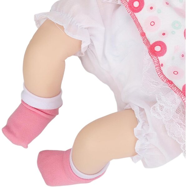 Hochsimulierte wiedergeborene Puppe aus Baumwolle mit gepunktetem Kleid, 42 cm – Lernspielzeug