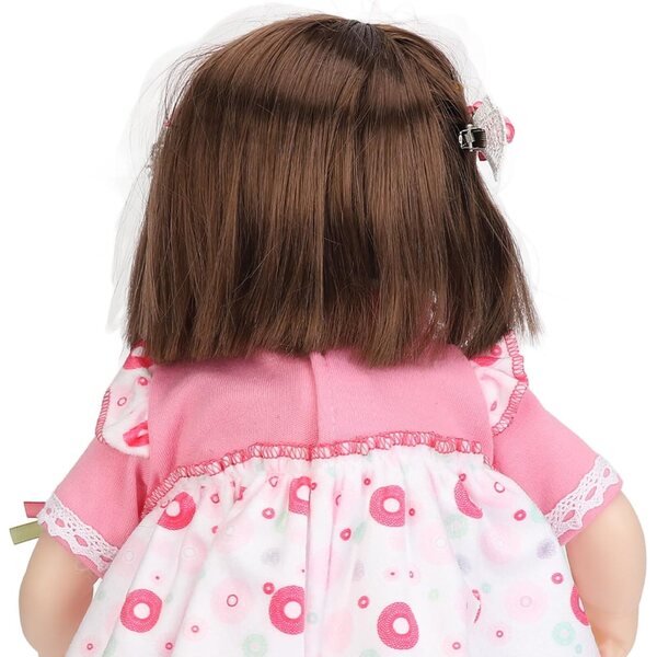 Hochsimulierte wiedergeborene Puppe aus Baumwolle mit gepunktetem Kleid, 42 cm – Lernspielzeug