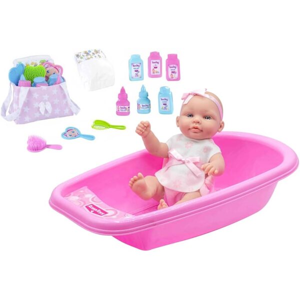 CARTOON Bambola Rauber con vasca e accessori per bagnetto, 11 pezzi, 28 cm