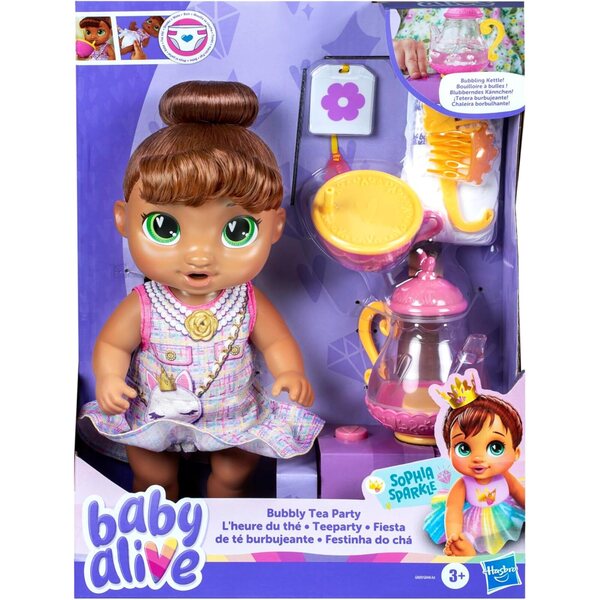 Baby Alive Sophia Sparkle Tea Party Puppe mit Zubehör und Windel 28 cm