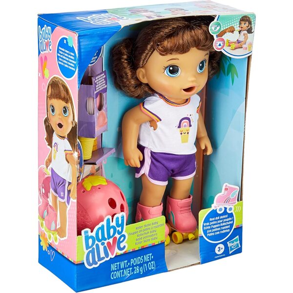 Baby Alive Roller Skate Baby: Puppe mit braunen Haaren und Rollschuhen inklusive