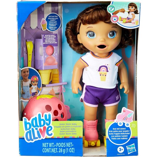 Baby Alive Roller Skate Baby: Puppe mit braunen Haaren und Rollschuhen inklusive