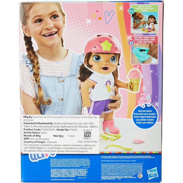 Baby Alive Roller Skate Baby: Puppe mit braunen Haaren und Rollschuhen inklusive