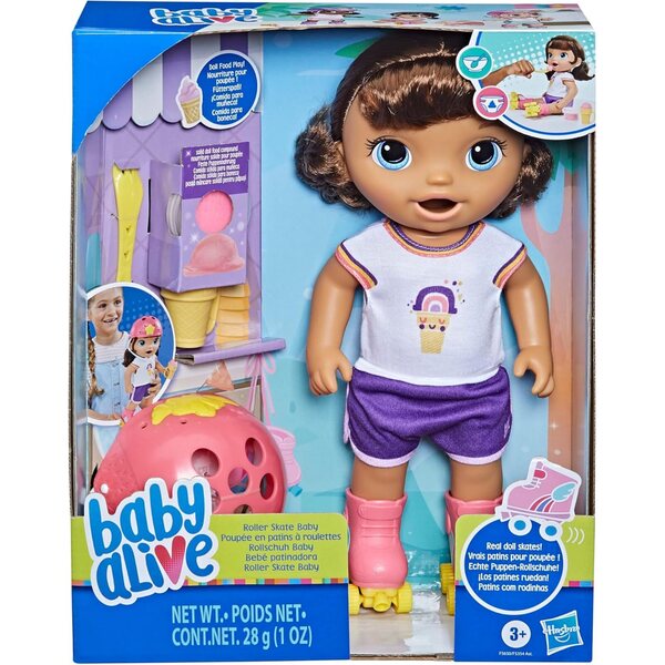 Baby Alive Roller Skate Baby: Puppe mit braunen Haaren und Rollschuhen inklusive